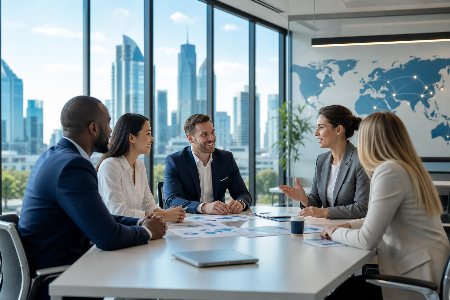 Recruitment consultant meeting international business professionals